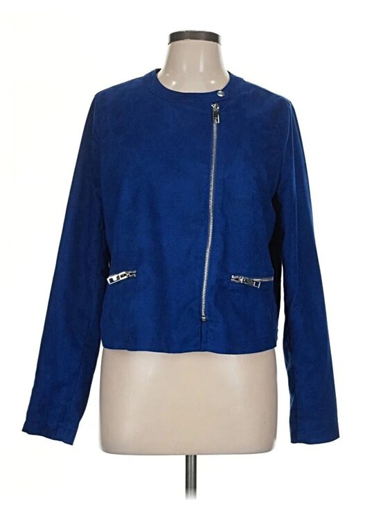 Who What Wear Jackets & Blazers - Who What Wear Blue Faux Suede Moto Jacket Size Small Zip Pockets